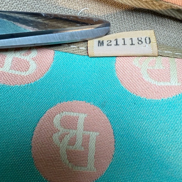 Dooney & Bourke Turquoise Peach Logo Polkadots Brown Leather Accents - Picture 13 of 16